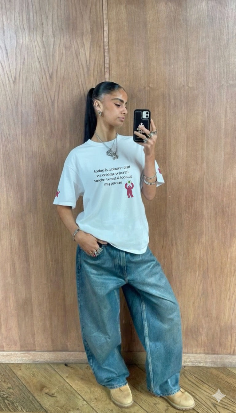 Phone & Weed Tee – For the girls who know their priorities.